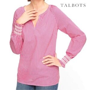 NWOT Talbots Striped Smocking Cuff Blouse